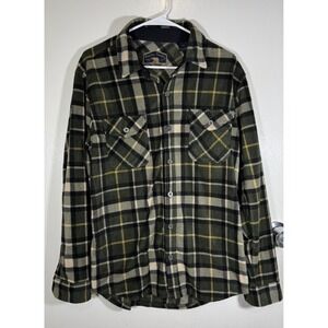 Freedom Foundry Men's Fleece Shirt Jacket Plaid Green Black Yellow‎ Medium M